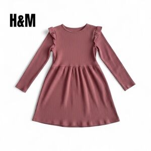 056 H&M Mauve Kids Dress with Ruffle Sleeves Girls 4-6Y